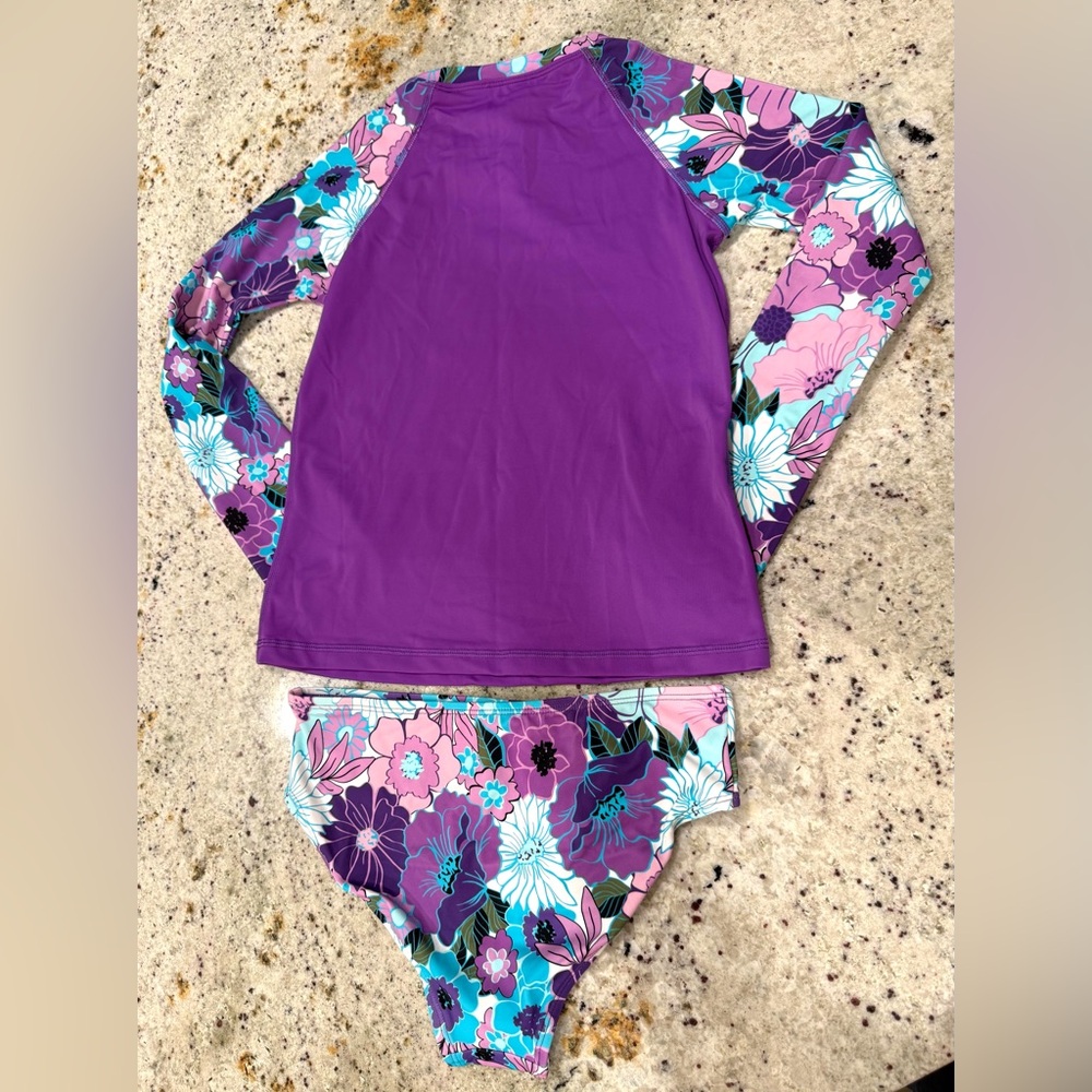 Kanu Surf Kids Floral Rashguard Set - Purple and Blue - Picture 6 of 11